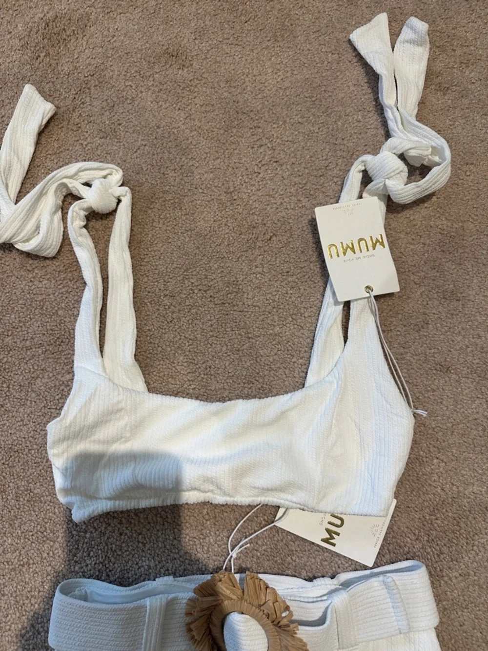 Show Me Your MuMu White Ribbed Tank with Gold Logo - Picture 2 of 7